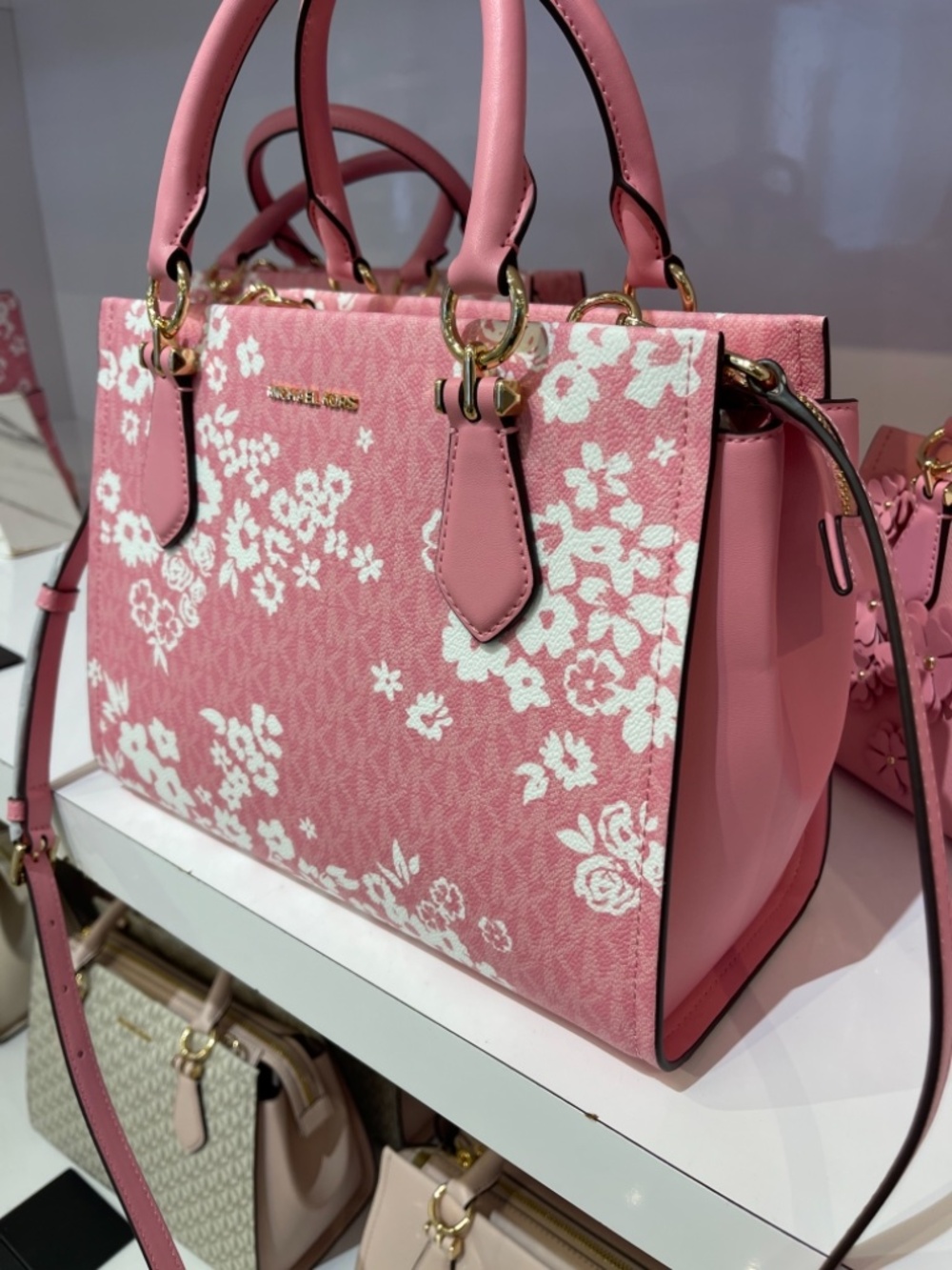 MICHAEL KORS Marilyn Medium Printed Signature Logo Satchel Crossbody Carnation - Picture 4 of 16